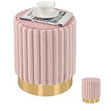 HOMASIS Taburete redondo de terciopelo rosa acolchado, elegante reposapiés con base de metal dorado, taburete otomano, moderno taburete tapizado para sala de estar o dormitorio