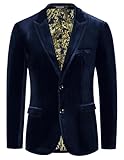 PaulJones Chaqueta de terciopelo para hombre, traje de fiesta de boda, Navidad, 2 botones, esmoquin para hombre, azul oscuro, S