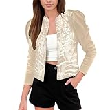 Generisch Chaqueta bomber de lentejuelas para mujer, fina, elegante, brillante, con frente abierto, chaqueta bolero, manga larga, cárdigan patchwork, terciopelo, sudadera, parte superior festiva