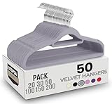 Utopia Home Perchas de Terciopelo - Perchas para Trajes de Terciopelo con Tie Bar - Antideslizantes (Gris, Paquete de 50)