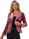 Allegra K Chaqueta de terciopelo para mujer, estilo vintage, solapa con muescas, botón frontal, traje de trabajo, Rosa Sucio, 36