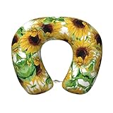 RRhgipp Almohada cervical de viaje con girasoles amarillos, para avión, tren, coche, lavable, en forma de U, almohada para siesta de oficina