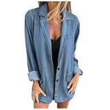 Chaqueta vaquera para mujer, ligera, holgada, chaqueta de trabajo de gran tamaño con botones para verano, azul, M