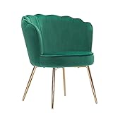 BAÏTA - Sillón de Concha Callista de Terciopelo Verde Abeto y Base de Metal Dorado