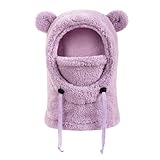 Gorro de invierno para niñas – Bufanda cuello polar de punto | Sombrero térmico suave con capucha | para niñas niños excursionismo ciclismo snowboard deportes de invierno correr y bicicleta, violeta