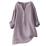 Blusa túnica mujer camisa lino camisa casual blusa mujer chaqueta a cuadros cuello en V Básico transpirable verano vestido suelto casual elegante, Violeta 2, 5X-Large