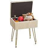 YMYNY Taburete de Terciopelo, Otomana de Almacenamiento, Soporte de Metal, Banco de Tocador para Maquillaje, Salón y Dormitorio - 40×29.5×48CM Beige HBD024M