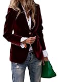 Chaqueta de terciopelo para mujer, elegante, de color liso, con cuello en V, para el trabajo, la oficina, abrigo corto, A12-borgoña, XL