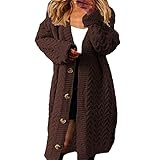 DGKaxiyaHM Cárdigan largo y de gran tamaño para las mujeres suéter de punto retorcido de manga larga y botones gruesos Knitwear suelto frente abierto, caramelo, XXL