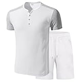 Generisch Chándal de verano para hombre, traje deportivo de dos piezas, camiseta de manga corta y pantalones cortos, multicolor, ropa deportiva de verano, talla grande, traje deportivo, Blanco, XL