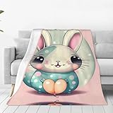 Manta de microforro polar de conejo de dibujos animados rosa para cama, sofá, camping, enfriador o viajes, manta multiusos súper suave (60 x 50 pulgadas)