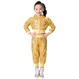 Conjunto de ropa para niños y niñas, con lentejuelas, disfraz de carnaval, amarillo, 10-12 años