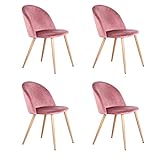 BenyLed Juego de 4 Sillas de Comedor Tapizadas Laterales con Respaldo de Asiento de Terciopelo Suave y Patas de Metal Ajustables, Rosa