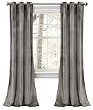 Lush Decor Prima - Cortinas de Terciopelo con oscurecimiento de habitación, Bloque de Color, Conjunto para Sala, Comedor, Dormitorio (par), 38 Pulgadas de Ancho x 84 Pulgadas de Largo, Color Gris