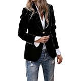 Americana retro de terciopelo rosa con botones dorados para mujer – Chaqueta informal de negocios con botones, corte elegante y que realza la figura, Negro , S