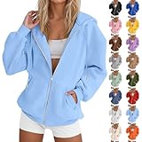 Sudadera para mujer con capucha, talla grande, monocolor, con cremallera, sudadera térmica con capucha, manga larga, con bolsillos, sudadera elegante y mullida, verde, S