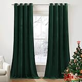 PONY DANCE Cortinas Salon Terciopelo Cortinas Navideñas Cortina Opaca Termica Aislante Cortinas Dormitorio 2 Piezas Cortinas Ventana con Ojales (300 g/m2), 132x240 CM, Verde Oscuro