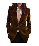 Chaqueta de terciopelo para mujer, chaqueta cálida con un botón, para invierno, otoño, primavera, trabajo, oficina, marrón, L