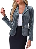Allegra K Blazer vintage de terciopelo con solapa con muescas para mujer, Gris oscuro, XS