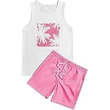 Generisch Juego de camiseta sin mangas para hombre, traje deportivo de verano de 2 piezas, traje de deporte para hombre, traje de ocio con estampado hawaiano, chándal para correr al aire libre