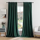 MIULEE Cortina Opaca Terciopelo Cómodo de Ventana Cortinas de Bolsillo Proteger Privacidad Monocromática Moderno para Salón Habitación Dormitorio Sala de Estar 2 Hojas 140x245cm Verde Oscuro
