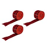 Housoutil 3 Rollos de Cintas Navideñas de Tela Rojo y Negro, Poliéster de Alta Densidad, Resistentes al Desgaste para Decoración y Envoltura en Proyectos Festivos