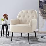 IWMH Sillón de Terciopelo con Almacenaje y Reposabrazos Button Tufted para Salón Balcón (Beige) (D19F005A)
