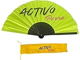 MOKARTA Abanico plegable grande XL bambú y tela con funda original medida 64×37 cm Activo Prra LGTBI Ventilador de mano moderno ideal para fiestas, conciertos, festivales