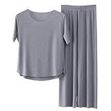 Generisch Traje de verano para mujer, informal, cómodo, ropa de dormir, transpirable, sin costuras, color sólido, ropa de dormir para uso diario, azul, XL