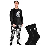 Disney The Mandalorian Pijama Hombre - Conjunto Pijama Hombre Invierno de Polar y Calcetines Suaves de Casa Tallas M-2XL (Negro,L)