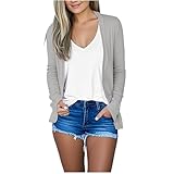 Deals Of The Day - Cárdigan para mujer, kimono de manga larga para mujer, chaquetas de verano delgadas con cuello en V, cárdigan ligero, color sólido, casual, chaqueta corta para entrenamiento, suéter