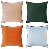 MONDAY MOOSE Juego de 4 fundas de cojín decorativas de terciopelo suave, modernos diseños de doble cara, mezcla y combina con decoración del hogar, rellenos no incluidos, 55 x 55 cm, naranja/verde