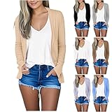 Deals Of The Day - Cárdigan para mujer, kimono de manga larga para mujer, chaquetas de verano delgadas con cuello en V, cárdigan ligero, color sólido, casual, chaqueta corta para entrenamiento, suéter