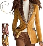 Blazer de terciopelo para mujer, con estampado de leopardo, solapa con muescas, un botón, manga larga abombada, cuello en V, elegante abrigo con bolsillos, amarillo, M