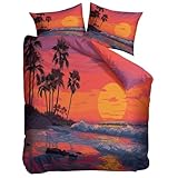Fundas de Edredón 220 x 230 cm King Size，Naranja Acuarela Atardecer Tropical Funda Nórdica Reversible Microfibra Cepillada, Lavable a Máquina Cremallera y Lazos 2 Fundas de Almohada
