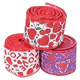 FELTECHELECTR Cinta Decorativa de Poliéster Roja para San Valentín, sin Desgaste, Fácil de Cortar, 63 Mm, 3 Rollos para Decorar Fiestas y Regalos