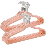 SONGMICS Percha de Terciopelo, Juego de 30, Antideslizantes, con Barra Corbata y Gancho Negro, 0,6 cm Espesor, Ahorra Espacio, 41,5 cm Largo, Abrigo Pantalón, Rosa Claro y Plata CRF26PK