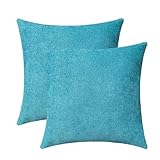 Jeneoo Fundas de almohada decorativas de color azul turquesa, rústicas, cuadradas, de lino, de arpillera, suaves, cómodas, sólidas, para sofá, sala de estar (juego de 2, 16 x 16 pulgadas)