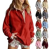 Jersey de gran tamaño para mujer, otoño, elegante, sudadera para mujer, de gran tamaño, manga larga, algodón, sin capucha, cuello alto, sudadera con botones, térmico, elegante, Rosa., XXL