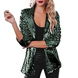 Chaqueta de lentejuelas para mujer, informal, manga larga, brillante, fiesta, abrigo brillante, verde, S