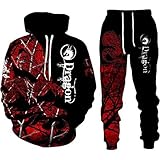 Conjunto de chándal genérico para hombre de dos piezas Viking Dragon 3d Impreso Sudadera con capucha con cremallera y pantalones de chándal Moda Casual Sudadera Conjunto de estampados Halloween, A