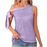 tacniseyw Blusa con purpurina para mujer, elegante, sin mangas, con un hombro descubierto, con lazo, brillante, informal, con lentejuelas, para fiesta de noche, club, para carnaval, casual, salir