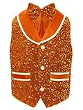 Raenseen Chalecos De Terciopelo con Lentejuelas para Niños Y Niñas Fiestas De Disco Chaquetas De Interpretación De Hip Hop Y Jazz para Bailar con Solapa De Moño Naranja 9-10 años