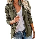 Generisch Chaqueta de entretiempo para mujer tallas grandes - Chaqueta militar con múltiples bolsillos cómodos con cremallera Botones de presión de algodón ligero Casual Tops Ajuste Utility Anorak