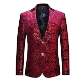 Allthemen Blazer de Lentejuelas para Hombre Chaqueta con Purpurina Dorada Esmoquin de Boda de Corte Entallado Rojo M