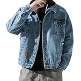 AYAZER Chaqueta Vaquera Engrosada de Terciopelo Retro para Hombre Chaqueta de Trabajo Informal Holgada de otoño e Invierno Top-Azul Claro-M