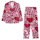 Generisch Conjunto de pijama de dos piezas para San Valentín para mujer, camiseta de manga larga con estampado de corazones, pantalones para una relajación acogedora en casa, Rosa., XXL