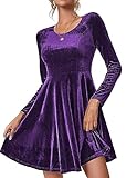 Zeagoo Vestido de Terciopelo para Mujer - Elegante Atuendo de Navidad e Invierno, Manga Larga, Cuello Redondo - Ideal para Noche, Cóctel y Fiestas