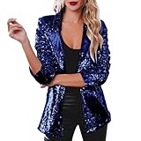 Generisch Chaqueta de lentejuelas de mujer Casual manga larga brillo fiesta brillante abrigo rave abrigo-2026, azul, M