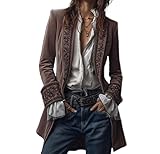 Chaqueta larga bordada de terciopelo de poliéster azul marino vintage con cuello en V sólido, abrigo retro, otoño, Halloween, abrigo steampunk, 6#, S